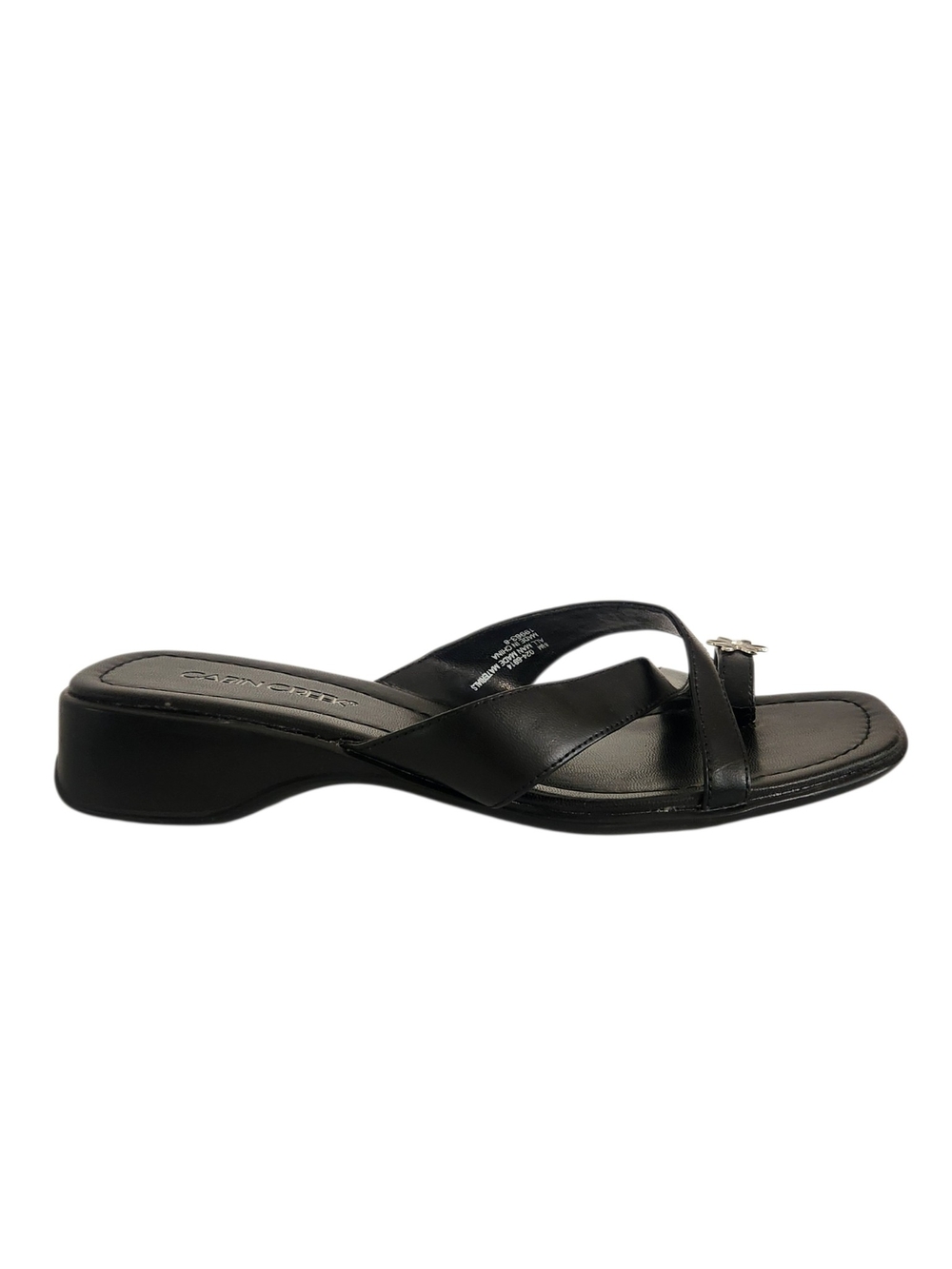 Cabin Creek Black Square Toe Sandals with Metal Floral Accent Size 8.5